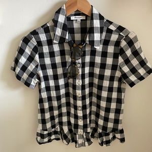 MADEWELL CHECKED RUFFLE POPLIN TOP